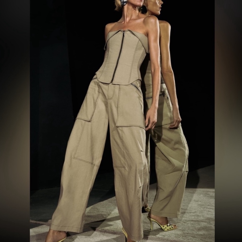 Zara topstitched bustier AND pants set